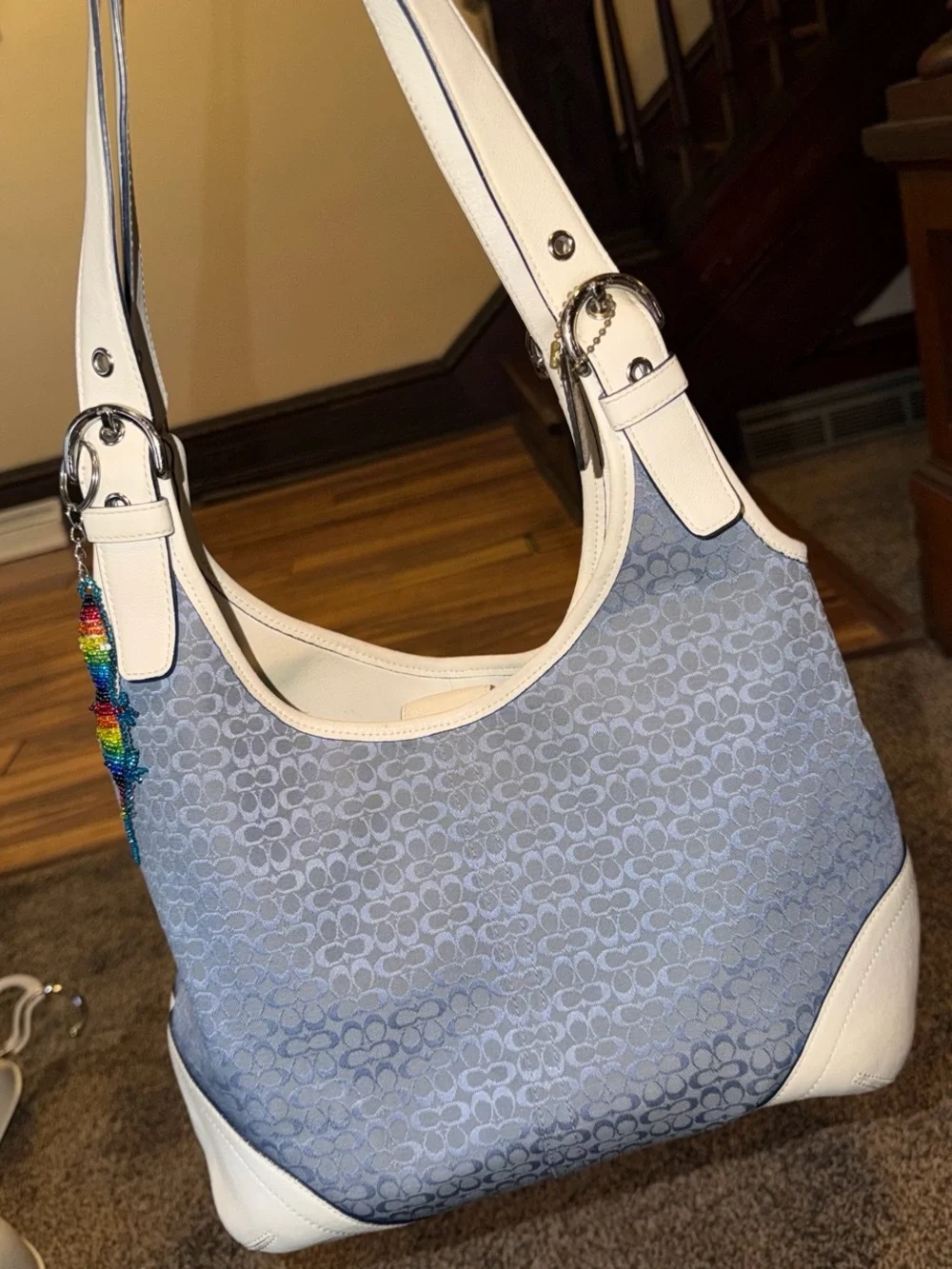 Coach Blue Signature Hobo with White Trim
